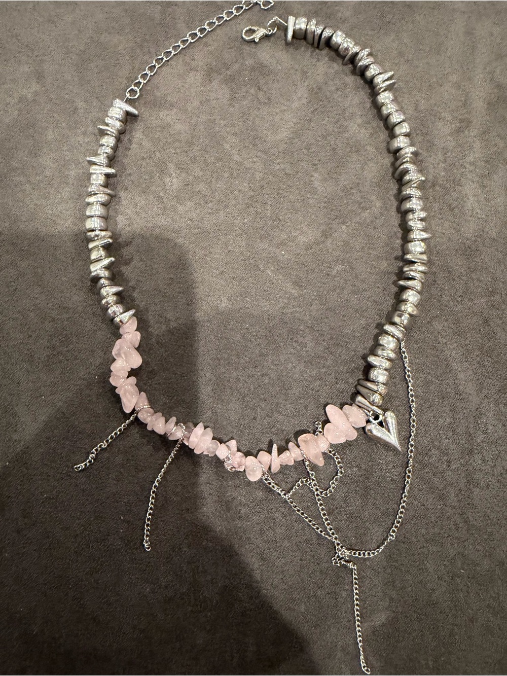 Kohl's Pink Chip and Silver Beaded Statement Necklace